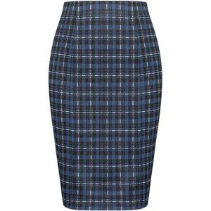 Womens Knee Length Elastic Waist Stretchy Skirt Blue